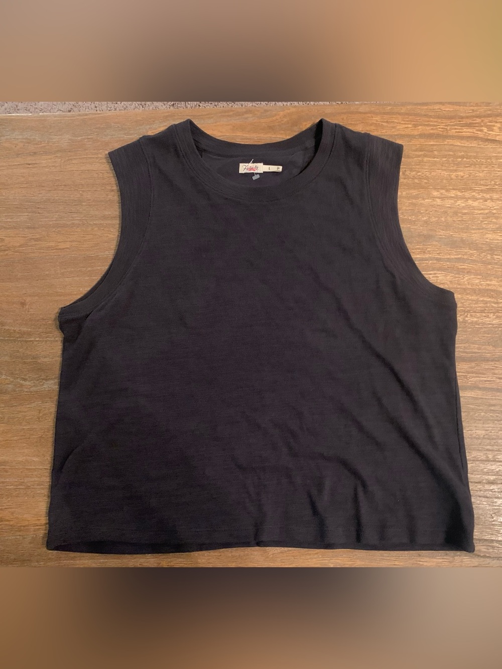 New Faherty Organic Cotton Knit Tank Top Black Crew Neck Large